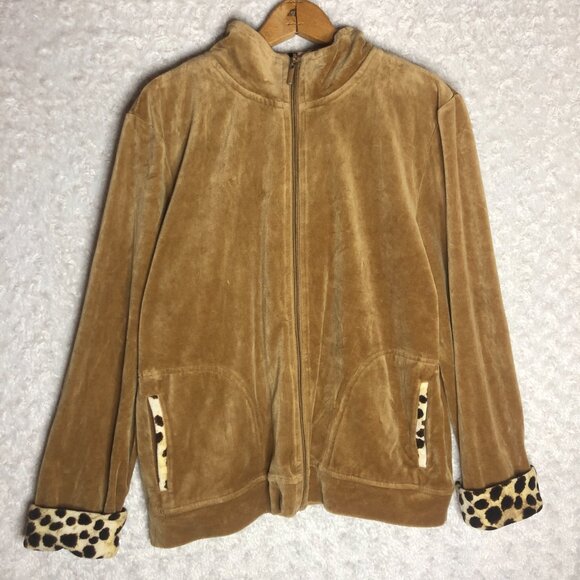 Onque Casuals Cheeta Print Velvet Zipper Up Sweatshirt Size XL - Picture 5 of 6
